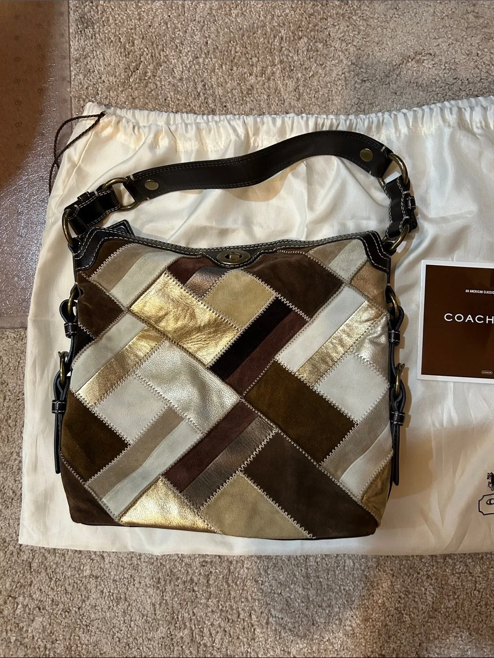Coach Patchwork Hobo Bag - Brown, Gold & Cream - Picture 12 of 13